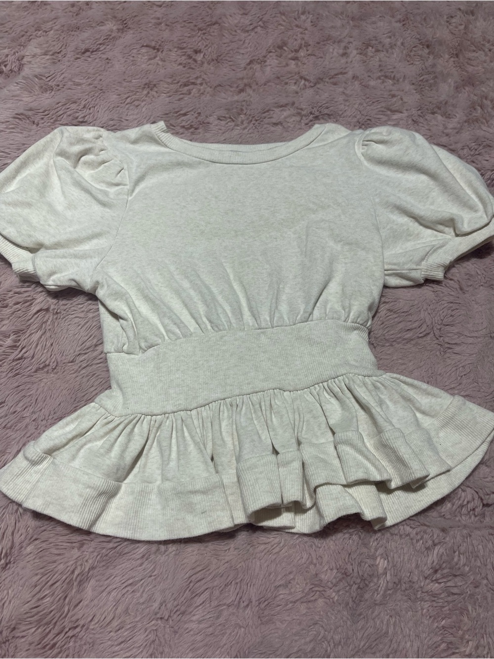 Kids’ Puff Sleeve Peplum Top in Light Beige - Habitual / Size 10